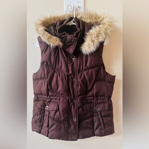 Faux Fur-Trim Quilted Puffer Vest - Dark Plum